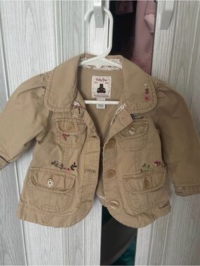 Vintage Baby GAP Beige Embroidered Floral Cotton Coat